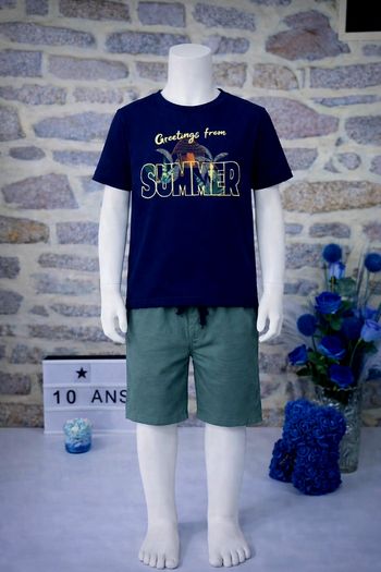 Pyjashort thème tropical marine et vert kaki Garçon taille 10 ans marque TAO 🎸