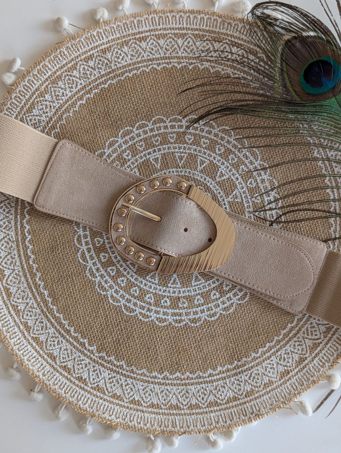 Ceinture élastique Memphis beige et doré - photo numéro 2