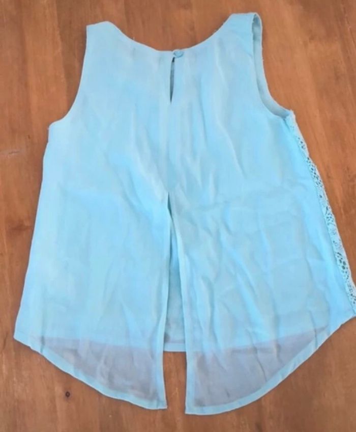 Tee shirt sans manche bleu turquoise à dentelles - photo numéro 5