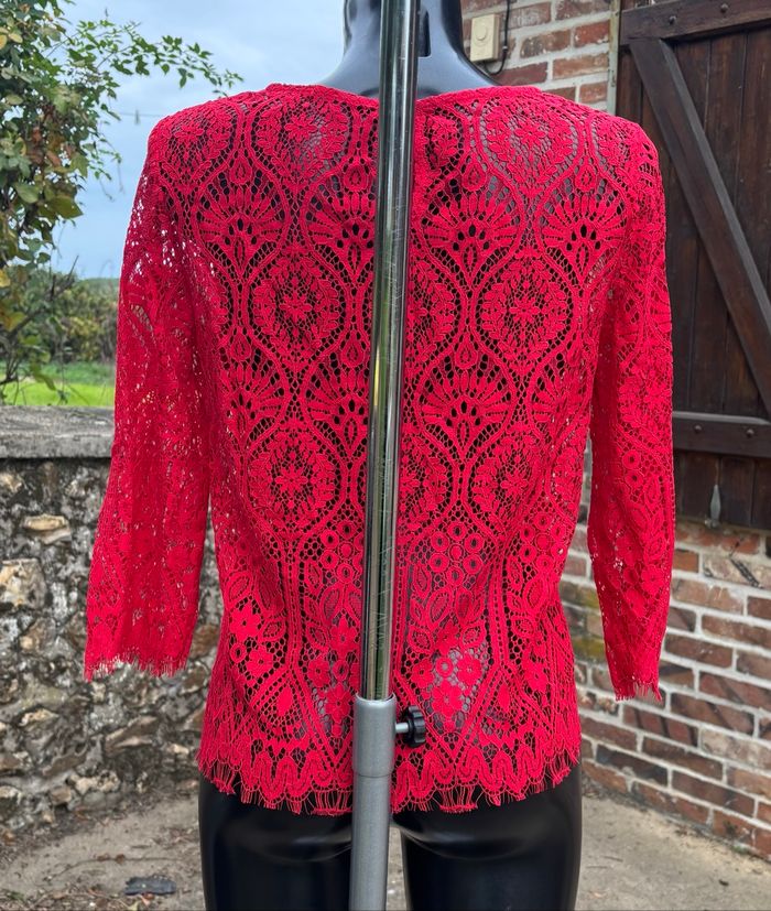 ❤️ Blouse en dentelle rouge à manches 3/4 – Kiabi – Taille 34 - photo numéro 5