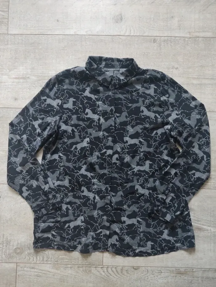 Chemise manches longues boutonnée motifs chevaux noirs et blancs taille 42 Esprit - photo numéro 8