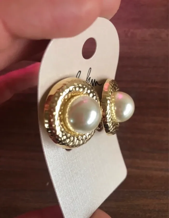 Boucles d’oreilles à Clip dorées perle - photo numéro 5