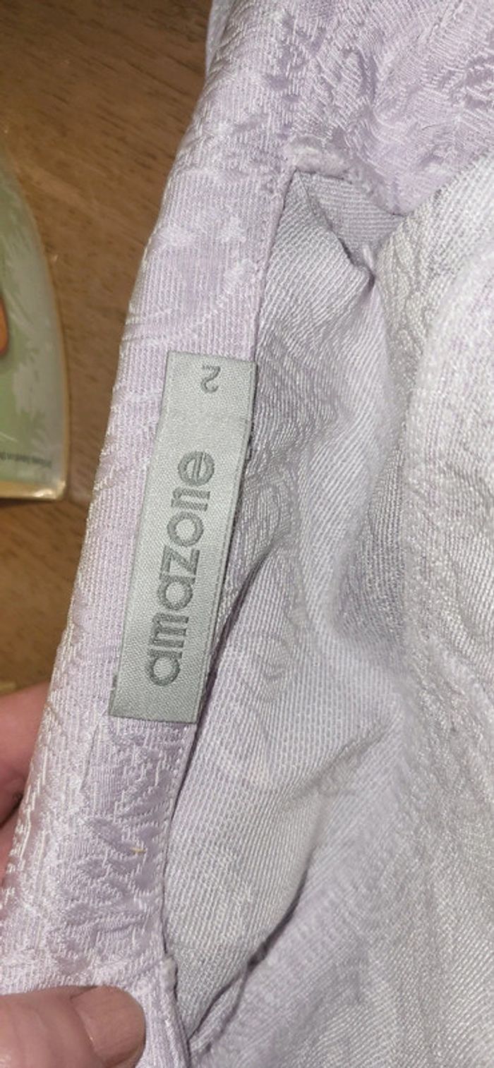 💜 ensemble veste et jupe style perfecto ceinturée effet jacquard lilas - photo numéro 10
