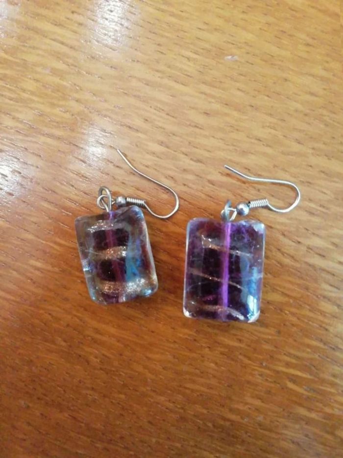Boucles  d'oreilles tablette  chocolat  pailleté - photo numéro 5