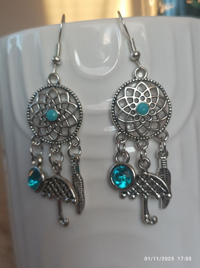 🌺 Boucles d'oreilles bohème argentées - photo numéro 2