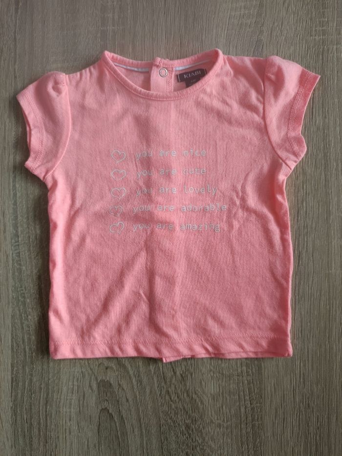 Haut top t-shirt manches courtes rose petits cœurs bébé fille 6 mois Kiabi
