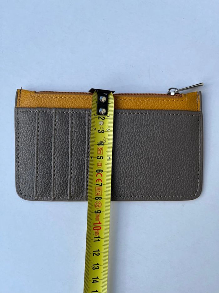 Porte-monnaie carte discret en cuir - marron et jaune - photo numéro 11