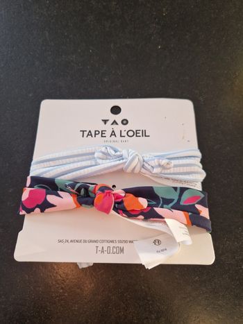 Lot de 2 bandeaux rayé et fleuri avec noeuds Tape à l'oeil