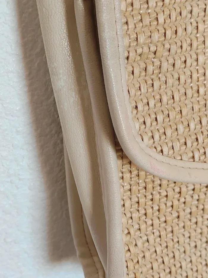 Pochette bandoulière détachable paille beige 80-90 vintage - 26×18cm - photo numéro 9