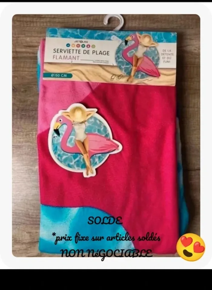 SOLDE - Serviette flamant, drap de plage - ronde 150cm - neuf