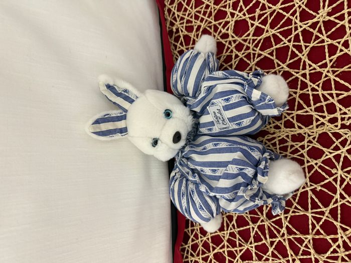 Doudou lapin blanc rayé bleu TARTINE ET CHOCOLAT - photo numéro 2