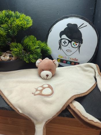 Doudou plat ours blanc marron empreinte gipsy Beige Crème Patte Noeud DD002818