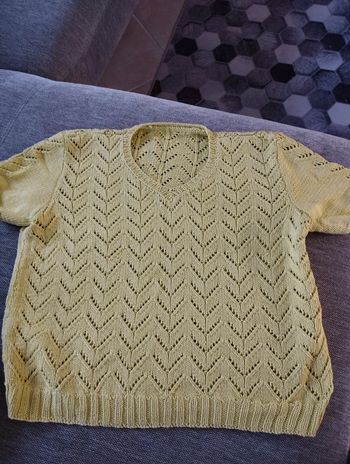 Pull crochet vintage M vert clair