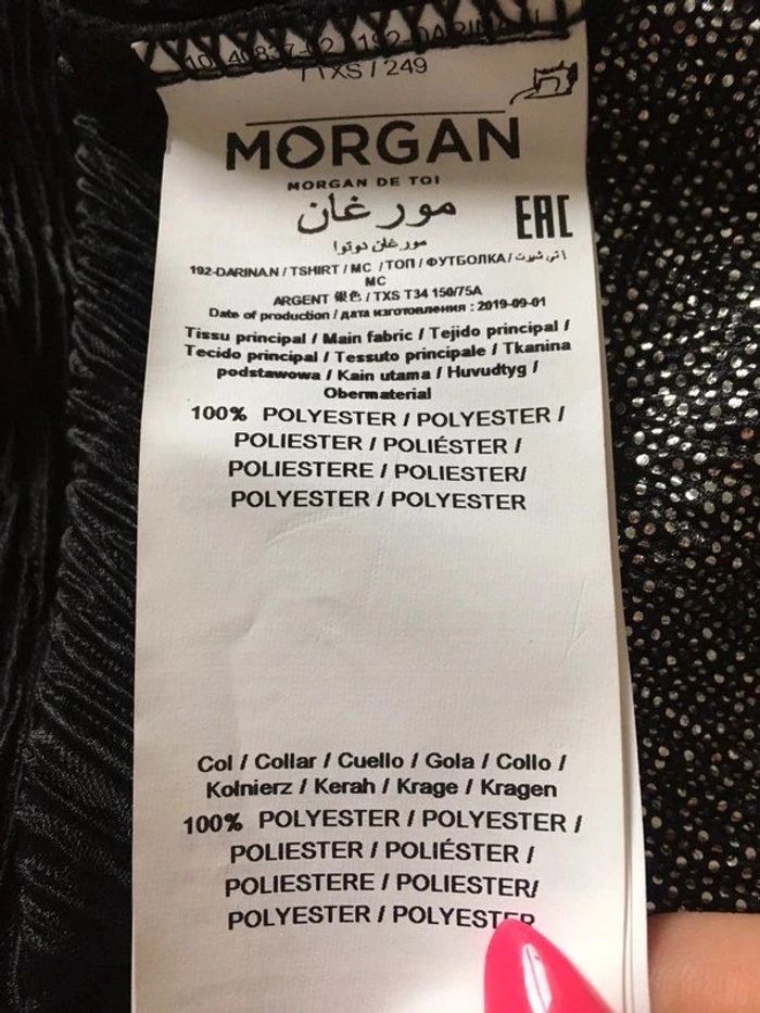 Blouse argentée et noire neuve à manches courtes avec dentelle Morgan taille XS (valeur 35€) - photo numéro 13