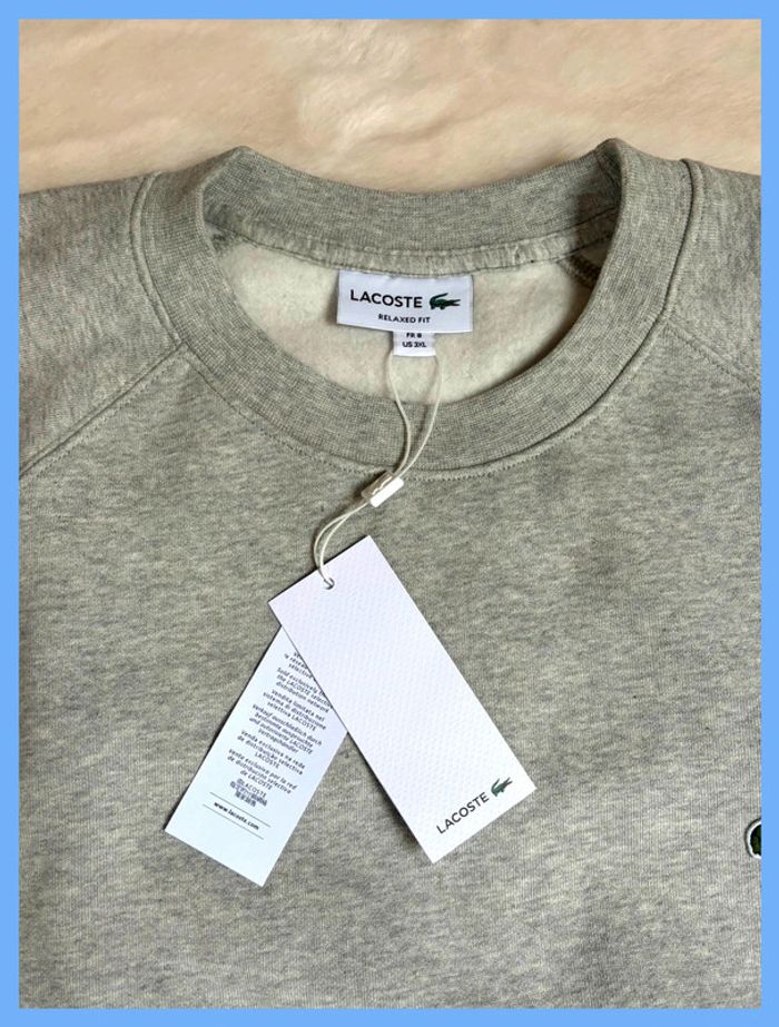 Sweatshirt - Pull Lacoste Gris Logo brodé Neuf 3XL - photo numéro 4