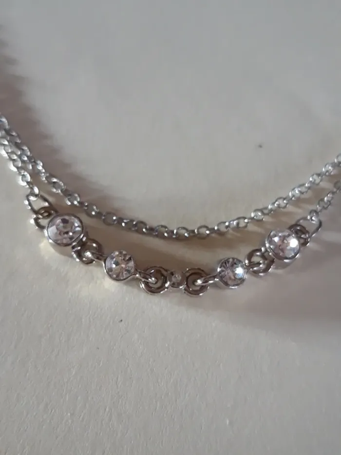 Collier fin double rang avec strass - photo numéro 2