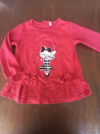 Pull/sweat rouge "chat" 12 mois 74cm