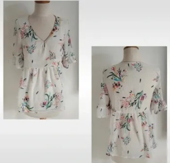 Blouse manches 3/4 blanche fleurie Blancheporte taille 36