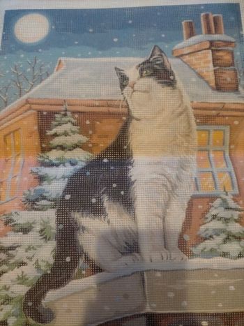 Toile canevas chat sous la neige