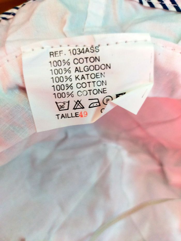 Bob bébé rayé & poisson brodé – Taille 49 cm – 100% coton - photo numéro 5