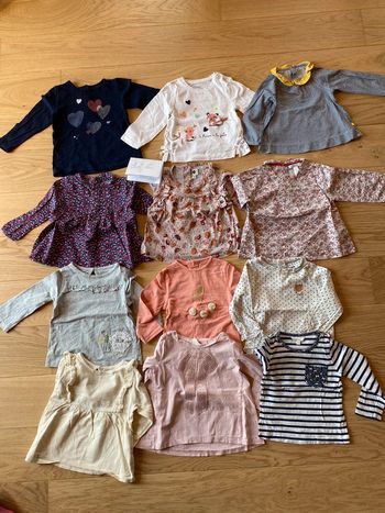 Lot de 12 T-shirts manches longues + blouses - 12 mois