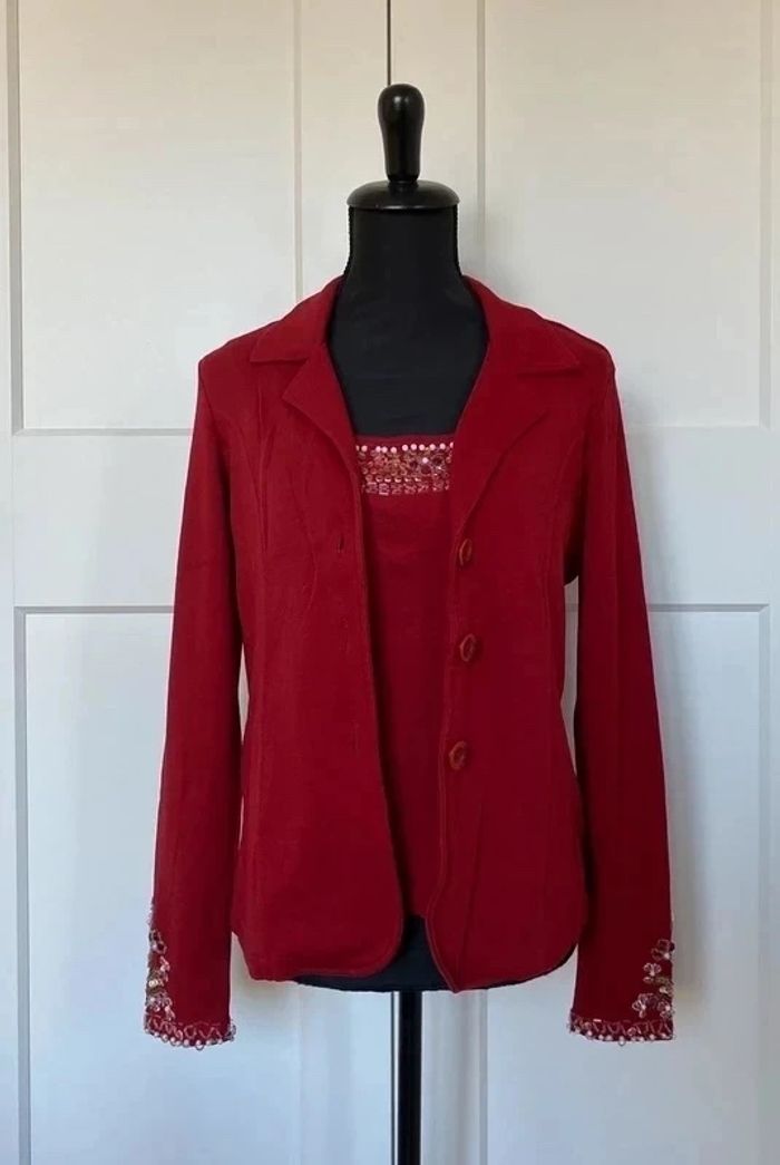Ensemble blazer et top à strass rouge taille S / M - photo numéro 2