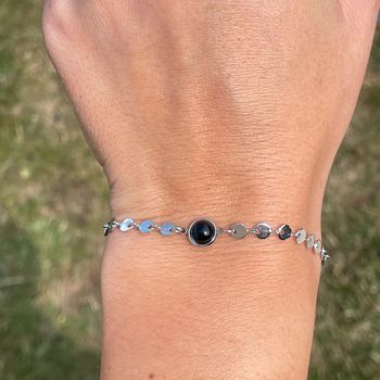 Bracelet argenté avec sa pierre naturel 100 % acier inoxydable/chirurgicale et hypoallergénique