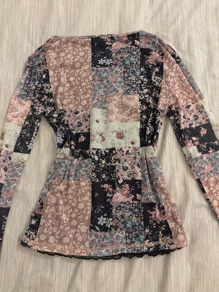 Haut mesh vintage patchwork fleurs - photo numéro 3