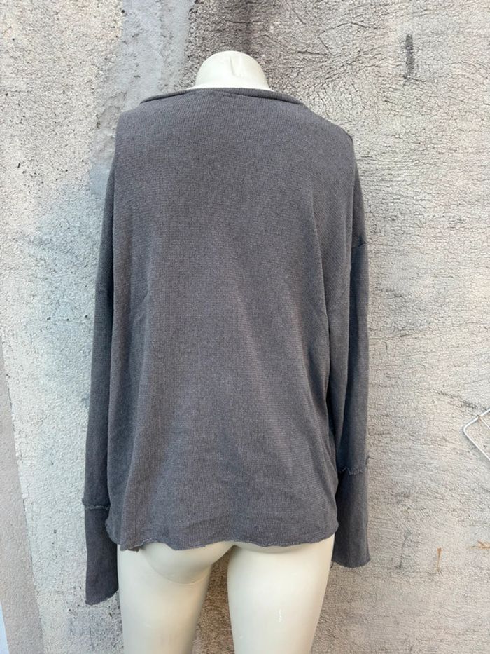 Pull léger Zara gris maille XL - col rond large - photo numéro 7