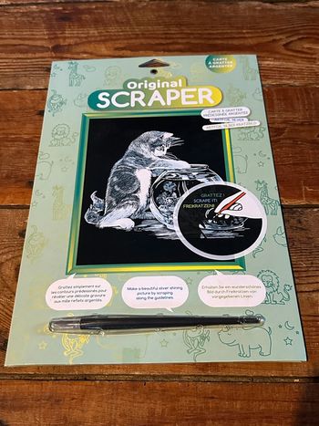 Original Scraper activité manuelle gravure carte à gratter pré dessinée animaux chat chaton poisson