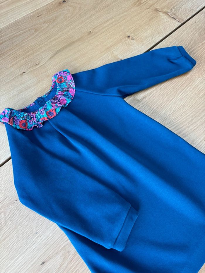 Robe en molleton bleu marine et col froufrou liberty Margaret Annie - Taille 3 Ans - photo numéro 3