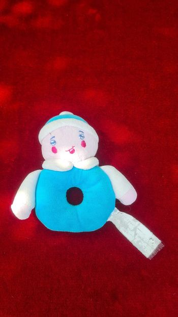 Petit doudou clown bleu et blanc vintage