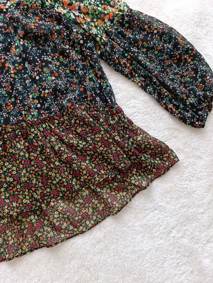 Blouse Mango Casual MNG L noir fleuri fluide légère ample - photo numéro 6