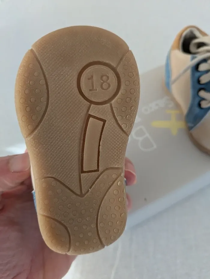 Chaussures bébé Saxo Blues - Cuir - Taille 18 - Beige & Bleu Jean - photo numéro 2