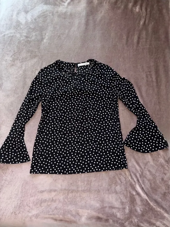 Blouse noir à pois blancs Sfera femme taille S en très bon état - photo numéro 4