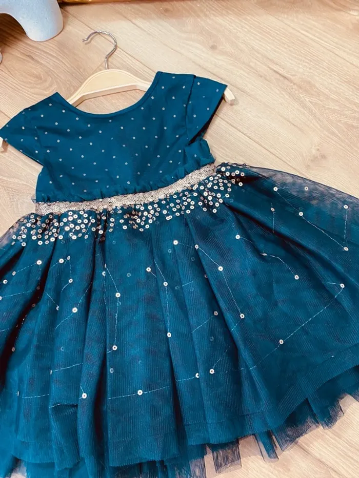 Taille 2 ans Robe créateur fille TAO bleu marine doré * sequins tulle * 💙 - photo numéro 4