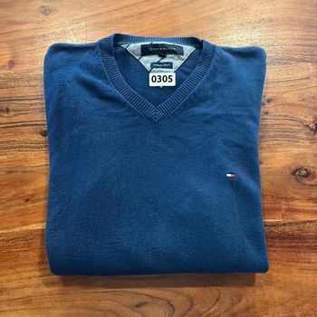 Pull Tommy Hilfiger Col V Sweater Men Uni Vintage Printemps Simple Old Money Marine Jersey M
