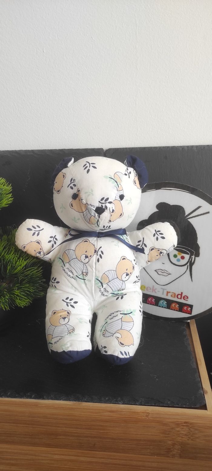 peluche ours blanc bleu ancien vert mon nounours sucre d'orge Feuille Branche