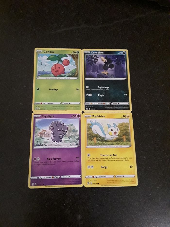 Ceribou + Cornèbre + Psystigri + Pachirisu lot de 4 cartes Pokémon neuves