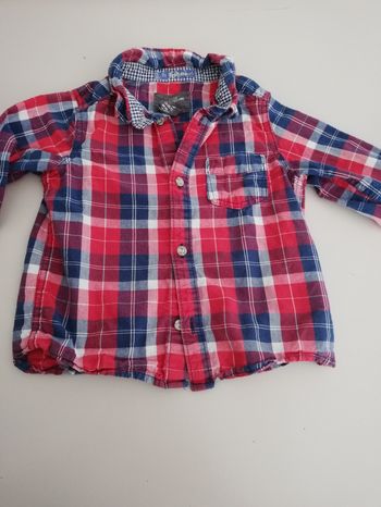 Chemise à carreaux h&m 9 12 mois rouge et bleu