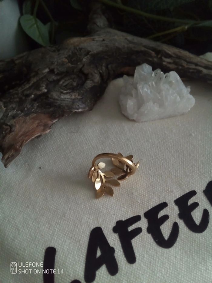Bague bohème feuilles en acier doré - photo numéro 4