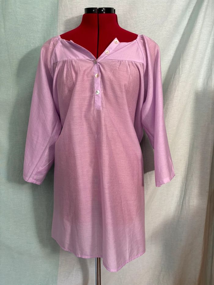 Magnifique robe tunique boheme loose en soie violine neuve S/M - photo numéro 3