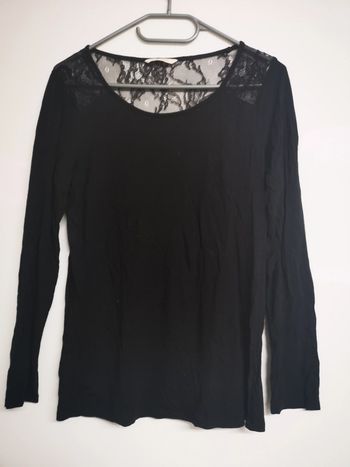 T-shirt manche longue camaïeu noir dentelle