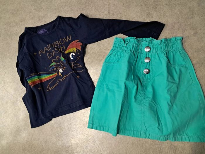 ensemble tee shirt manches longues + jupe fille 5 ans