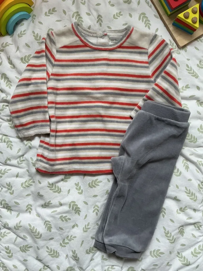 pyjama 2 pièces en velours gris et orange 9 mois vertbaudet - photo numéro 3
