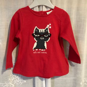 Joli t-shirt tunique chat sequins 12 mois Tape à l’œil