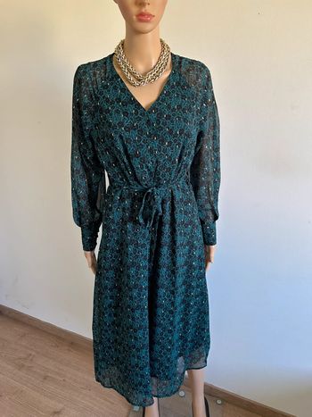 Robe mi longue verte et dorée Bonobo taille XS comme neuve