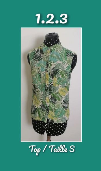 Top feuilles tropicales blanc vert Taille S 1.2.3