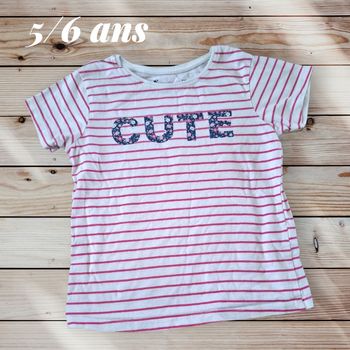 🌸💫 T-shirt rayé “CUTE” – Primark – Taille 5/6 ans 💫🌸