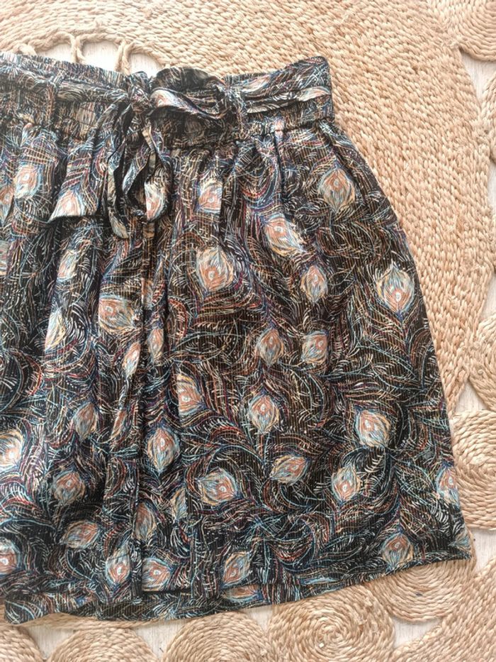 Short taille haute noir métallisé à motif plumes Promod Taille 38 Neuf avec étiquette